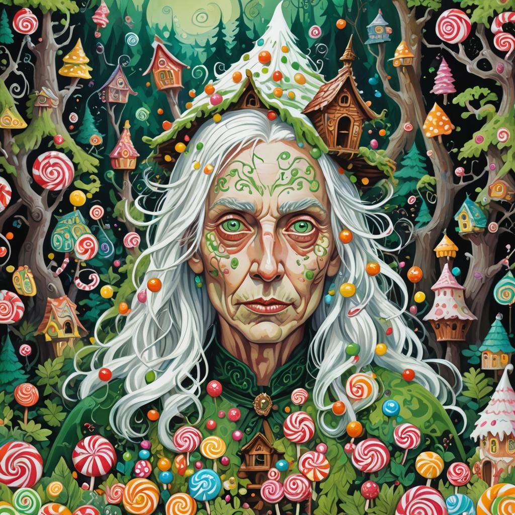 Baba Yaga in Candyland Gouache Wonderland