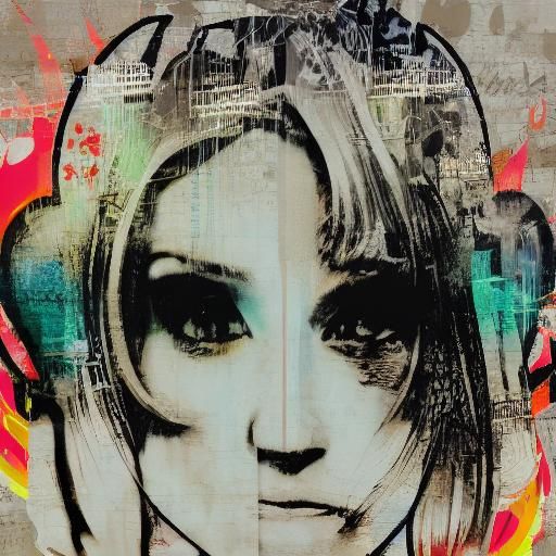 Hyperreal Double Exposure Girl in Graffiti Polaroid Art