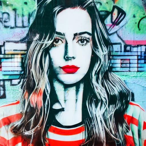 Hyperreal Double Exposure Girl in Graffiti Polaroid Art