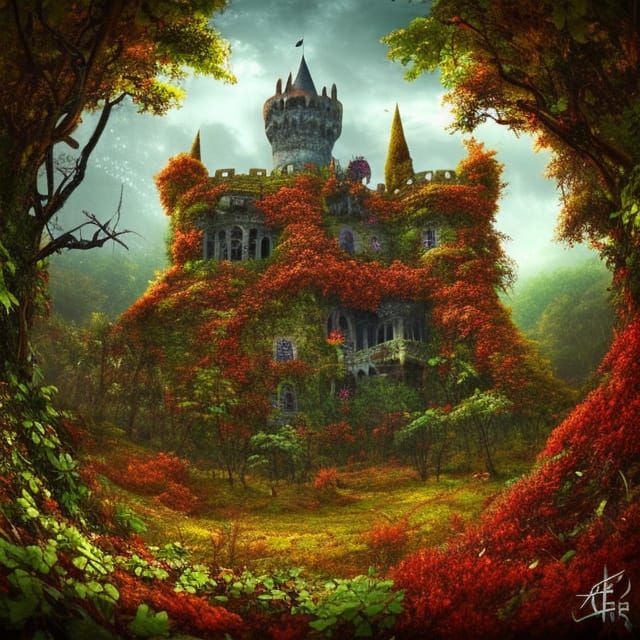 Abandoned Castle Hidden in Autumn Jungle