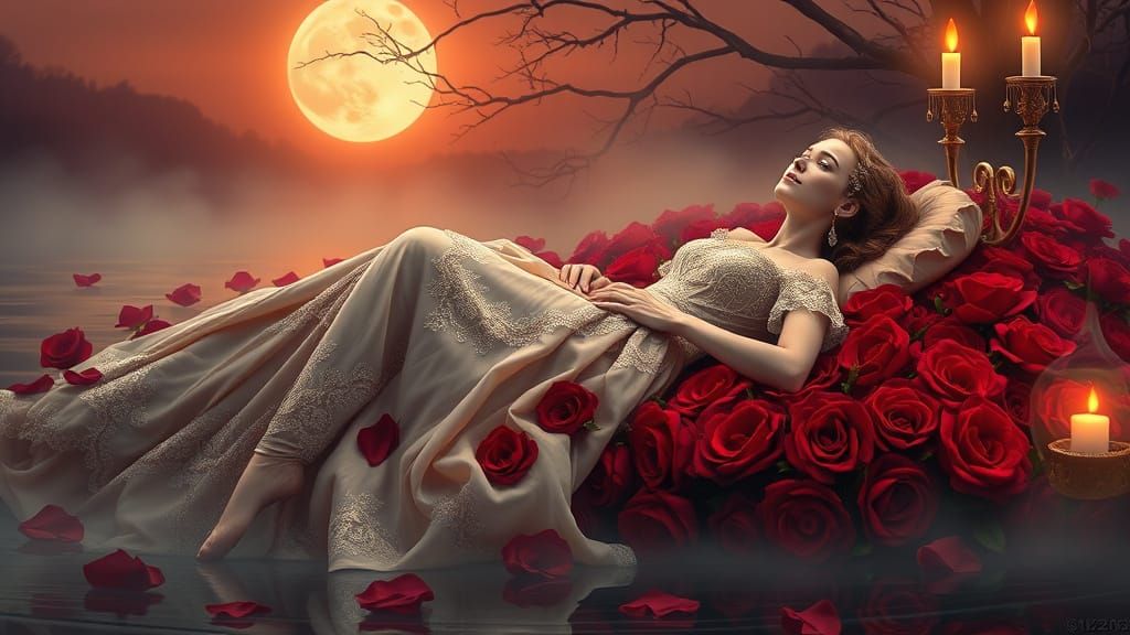 Mystical Victorian Dream in Whispers of Moonlit Roses