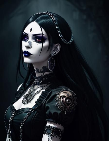 Gothic Anime Portrait of Edgy Steampunk Goth Girl