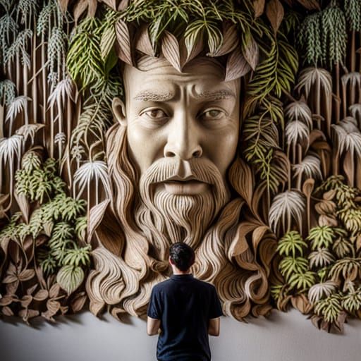 Detailed Wood Carving of Wisteria Forest