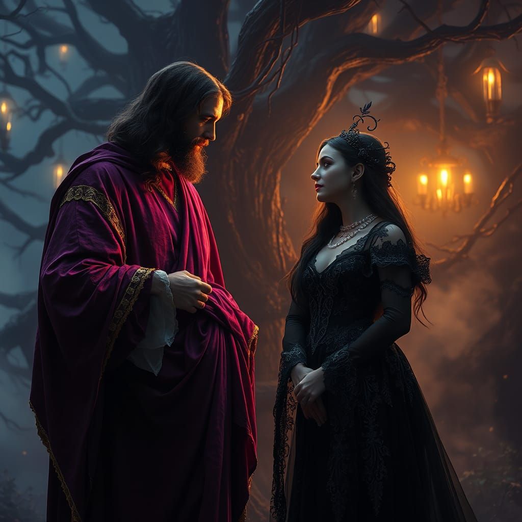 Christ and Emma in Mystical Dark Fantasy Art