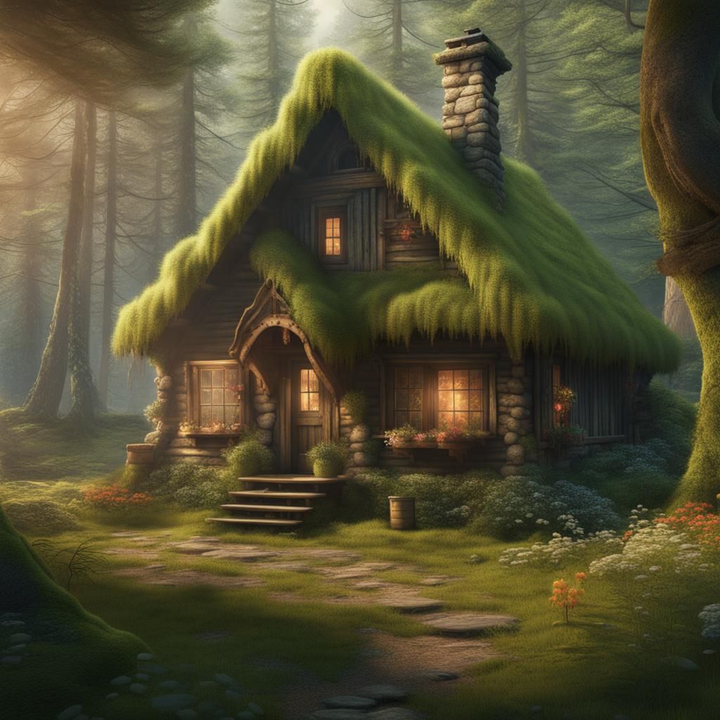 Cozy Mossy Cabin in Lush Forest