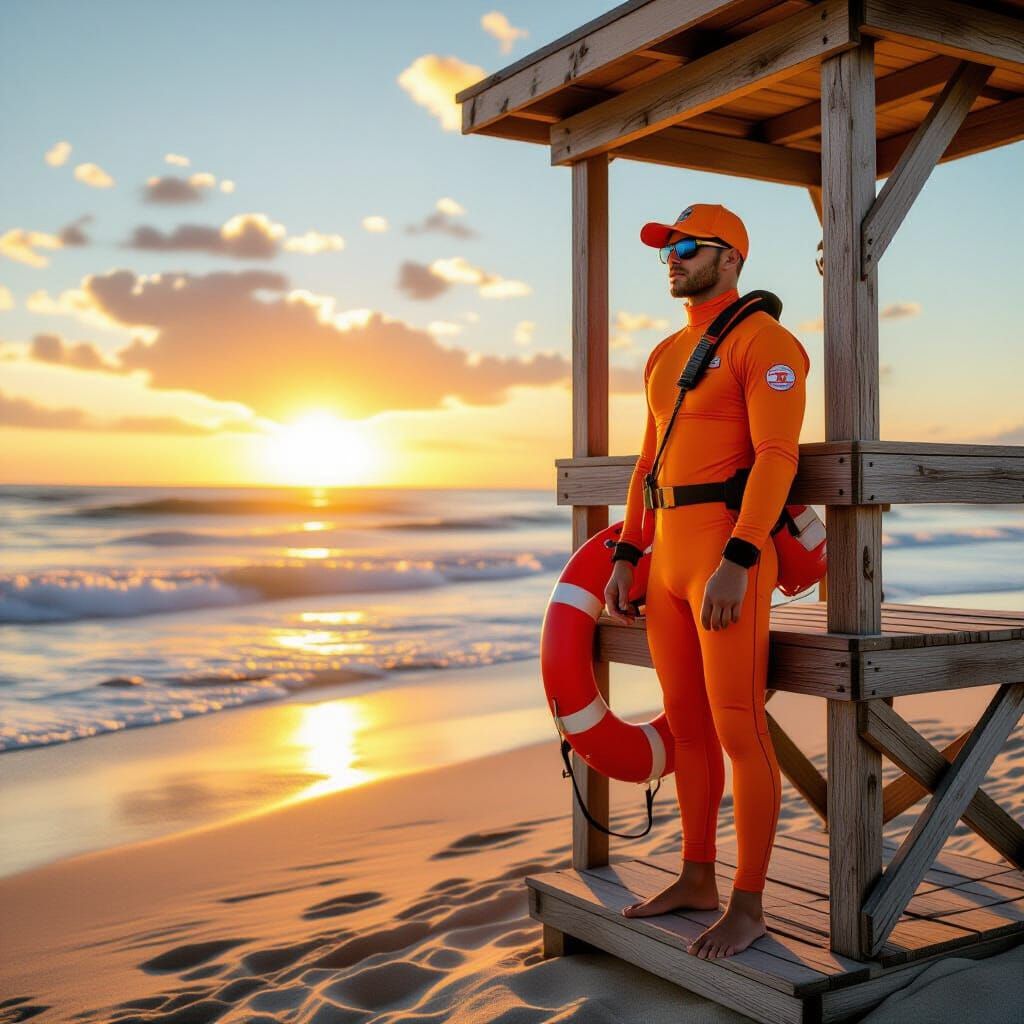 Lifeguard in Golden Light on Amber Beach