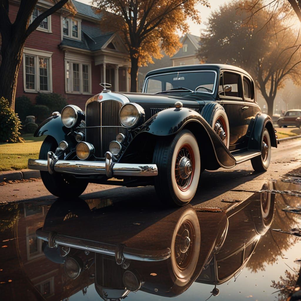 Elegant Vintage Car in Misty Morning Light
