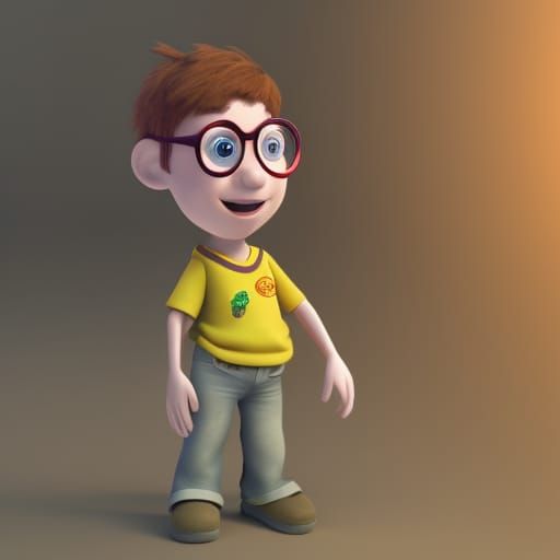 Nerdy Boy in School as 3D Digital Art