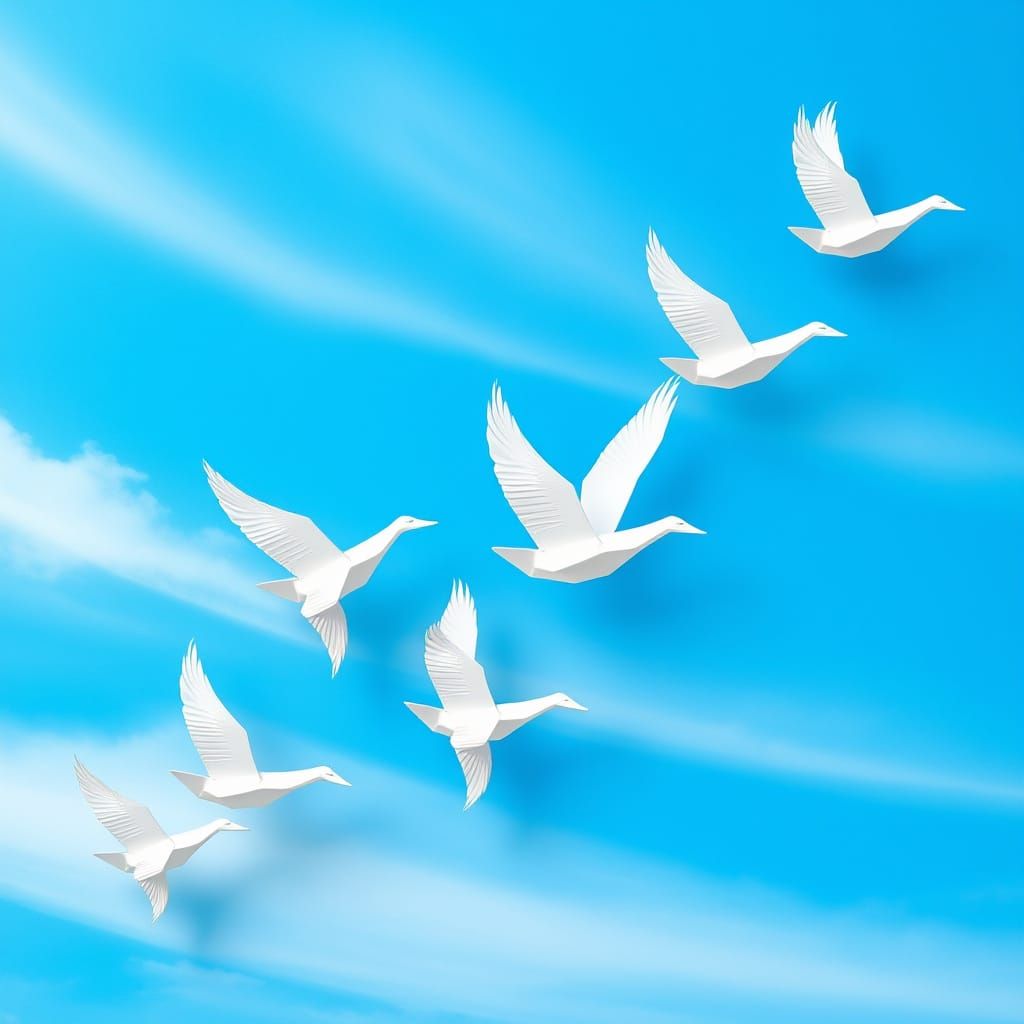 Surreal Origami Geese Soar in Elegant V-Formation