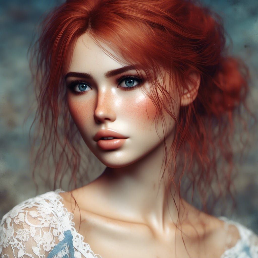 Stunning 3D Portrait of a Redhead in Lace