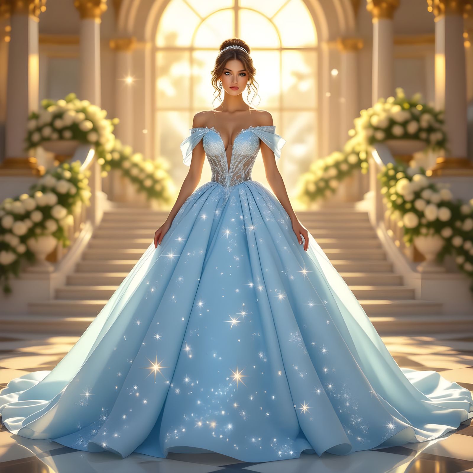 Ethereal Light Blue Gown in Sunlit Palace
