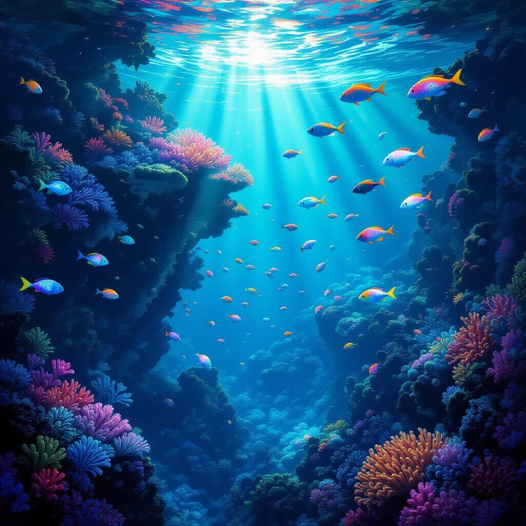 Sentient Coral Reef Under Bioluminescent Sky