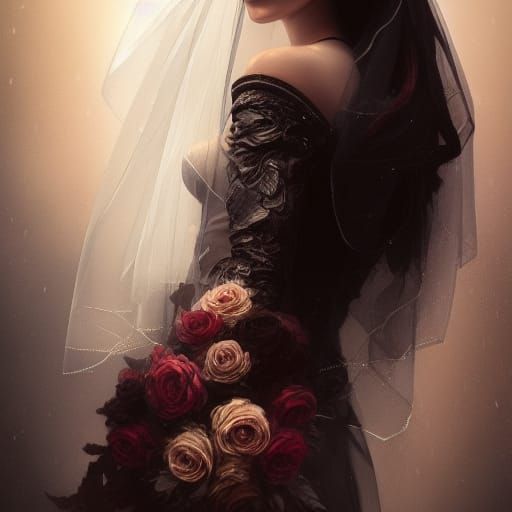 Gothic Bride Portrait in Art Nouveau Style