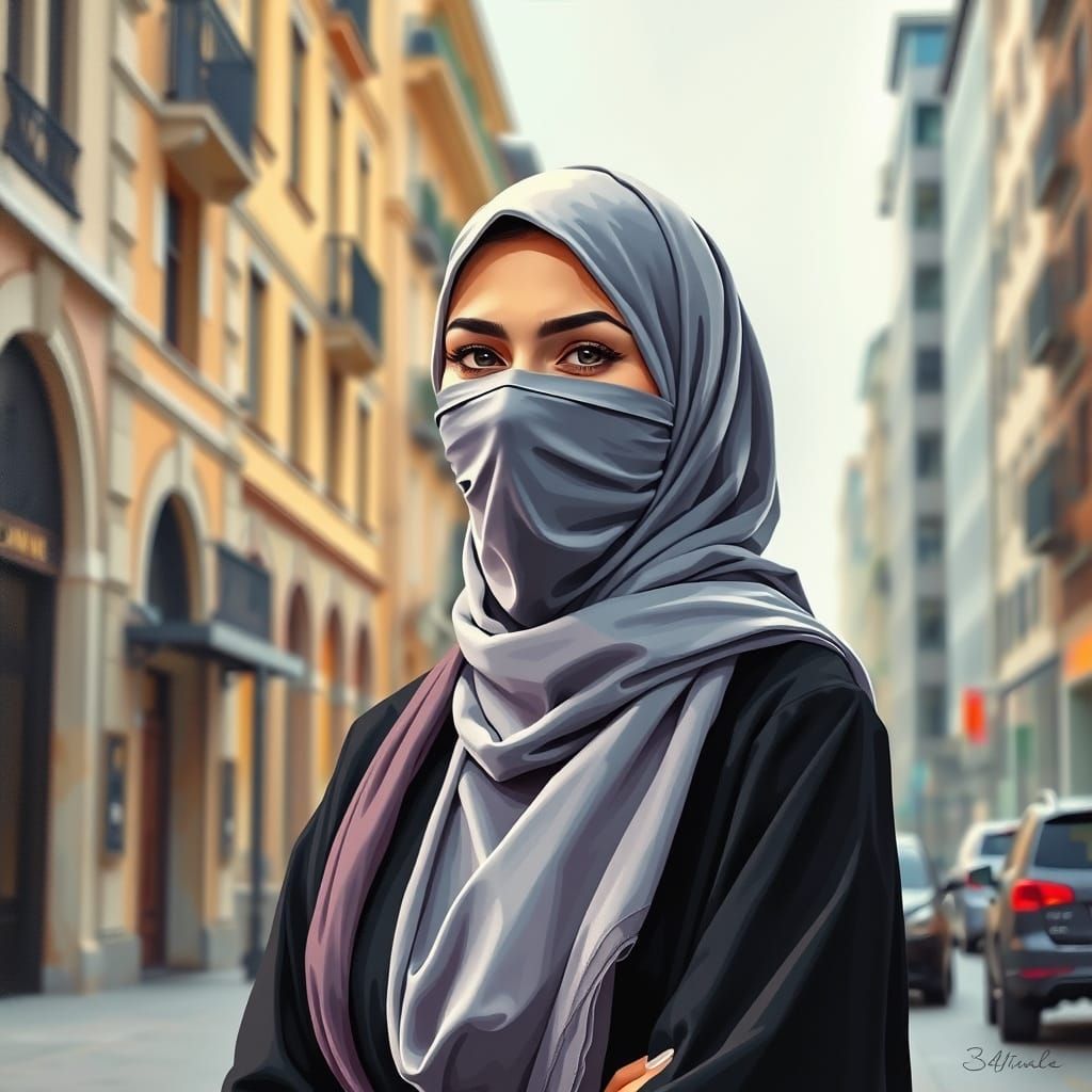 Elegant Hijabi Business Woman in Modern Cityscape