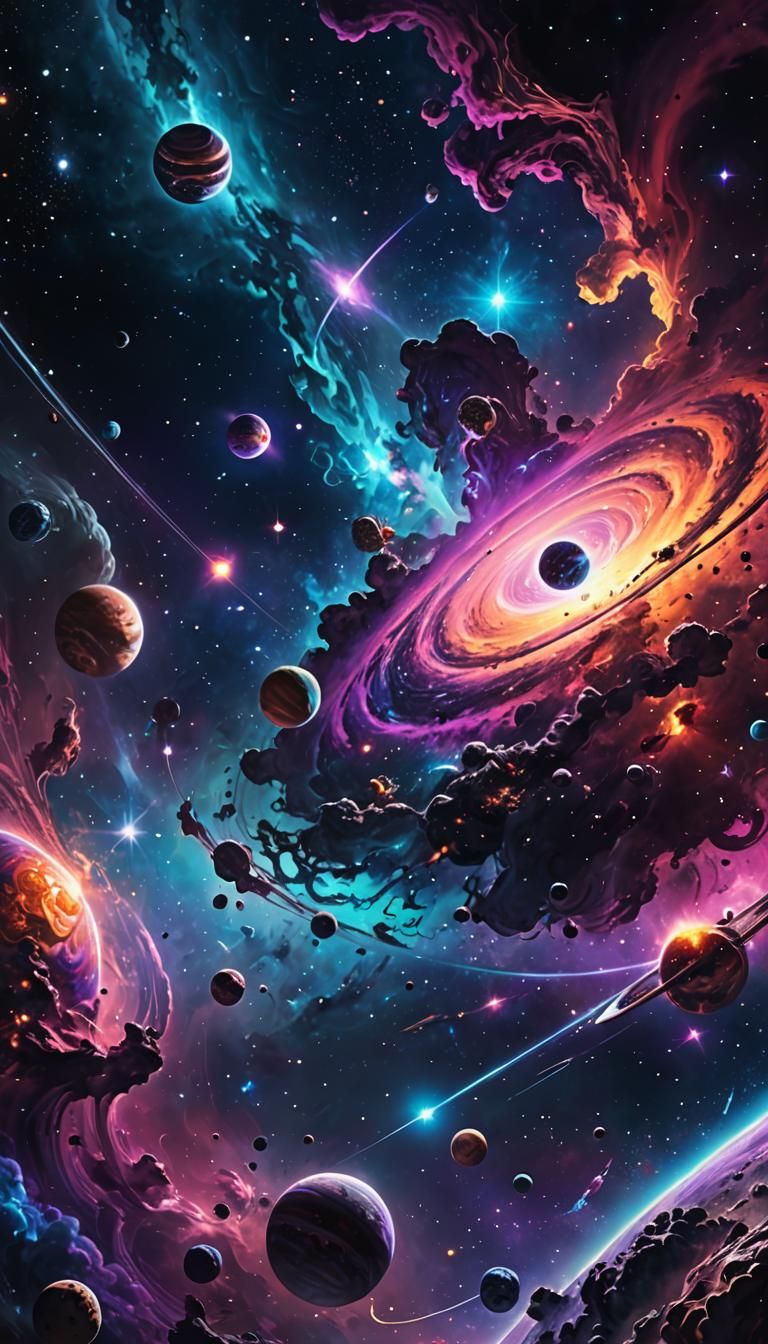 Vibrant Galaxy Concept Art with Neon Nebulae