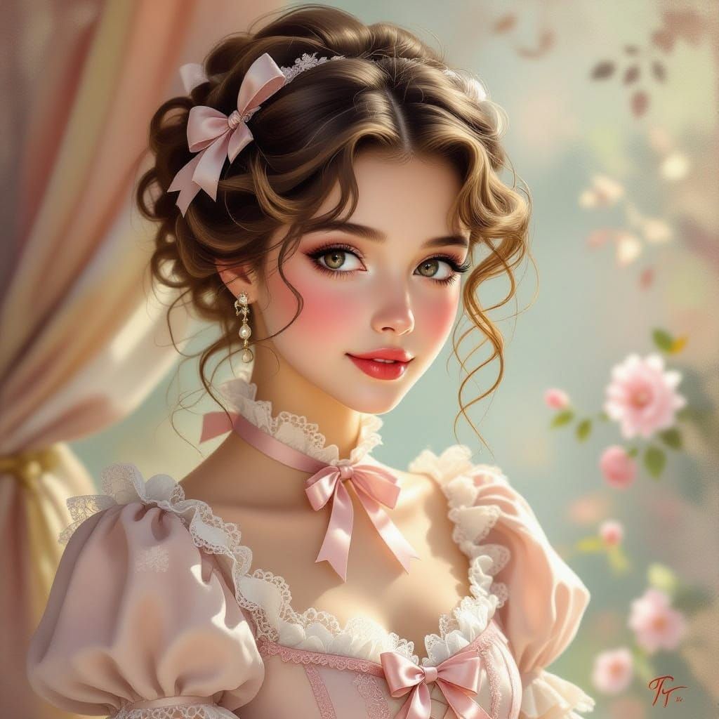 Charming Coquette Woman in Rococo Painterly Style