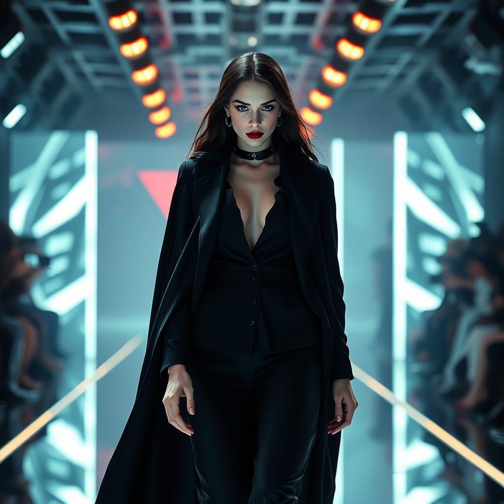 Cyberpunk Vampire Supermodel Struts Futuristic Catwalk