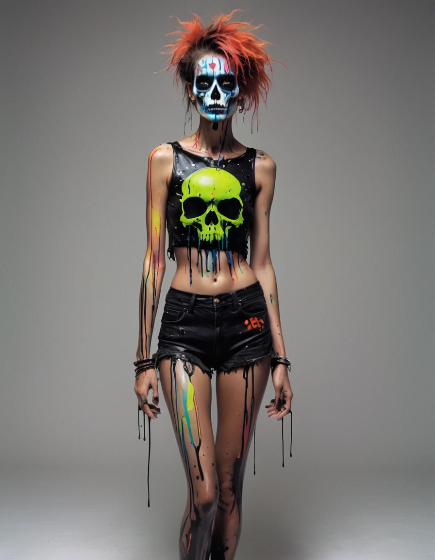 Neon Body Paint Portrait in Whimsical Style