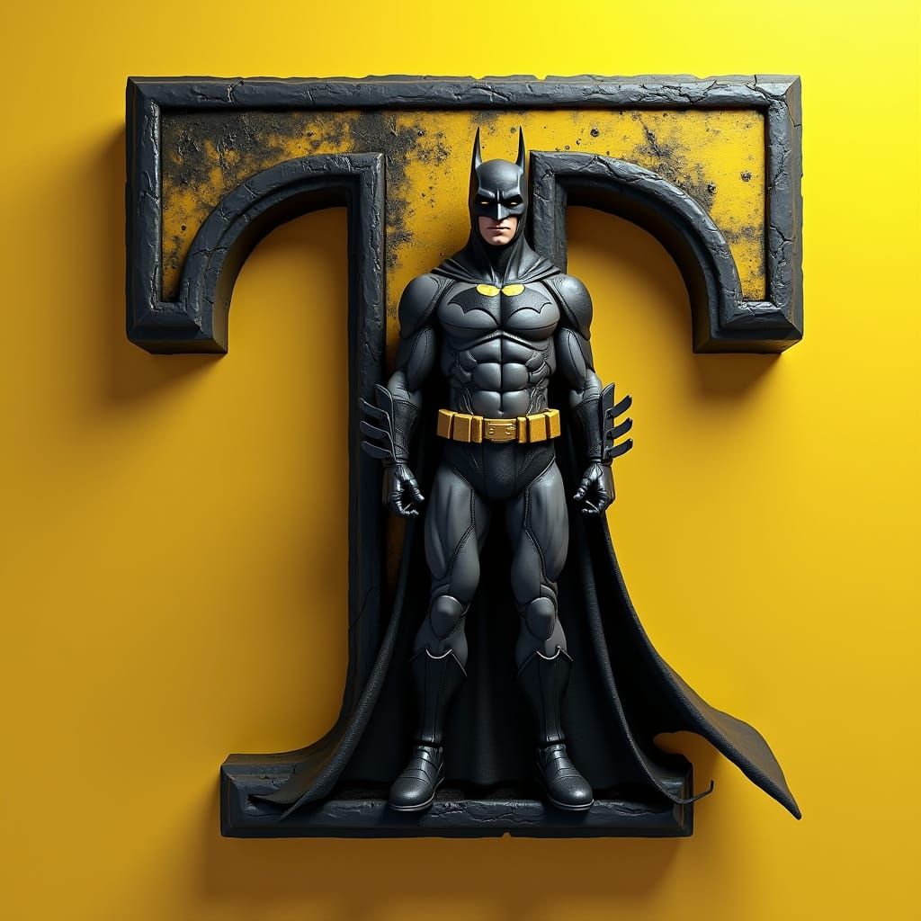Letter T Sticker with Batman in Anime 3D Art