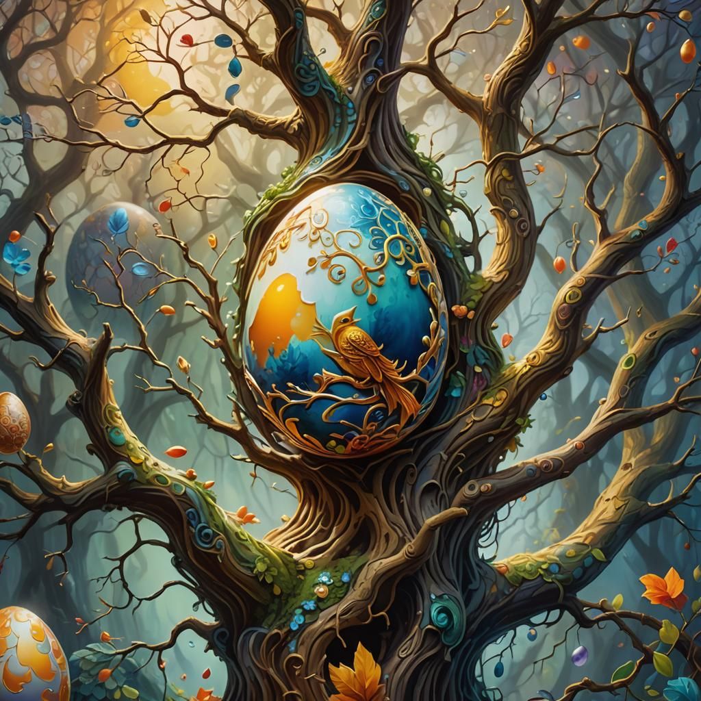 Magical Bird Emerges in Fantasy Oil Painting