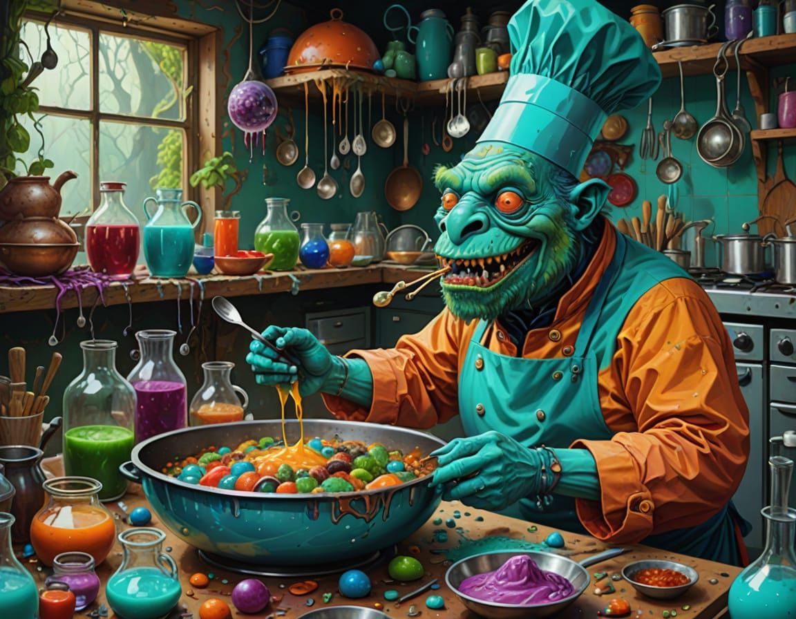 THE CRYPTID TURQUOISE CHEF MIXING A BIZARRE MEAL - ANIMATED