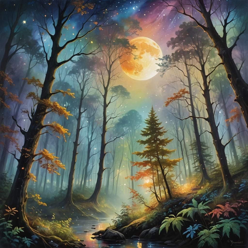 Mystical Forest Under Moonlight: Fantasy Art
