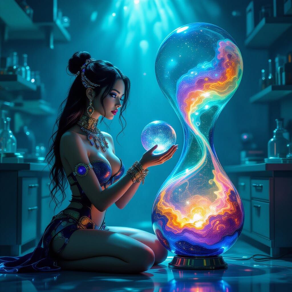 Android Pin-Up with Cosmic Nebula in Bioluminescent Glow