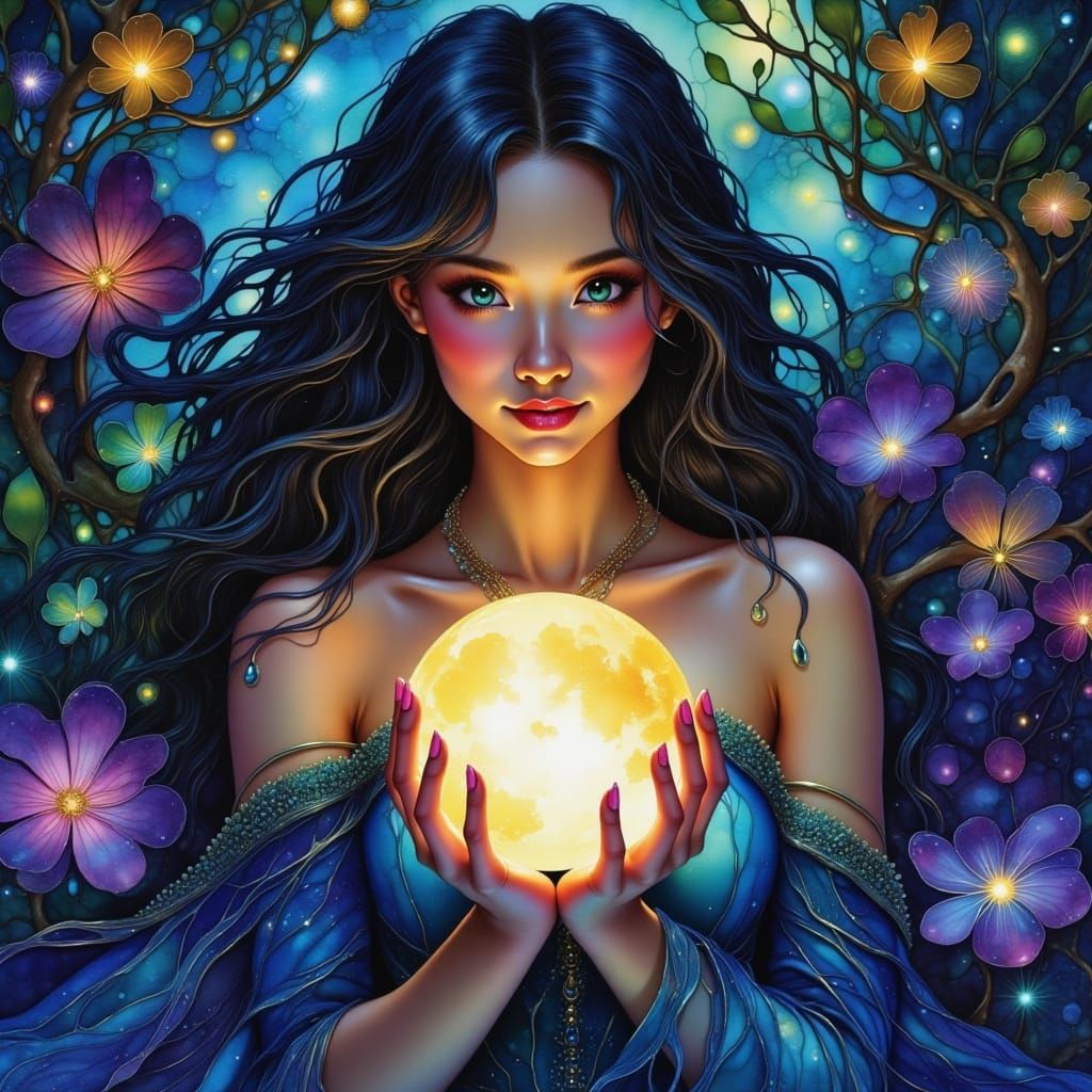 Moonlit Goddess in the Dreamy Night Garden