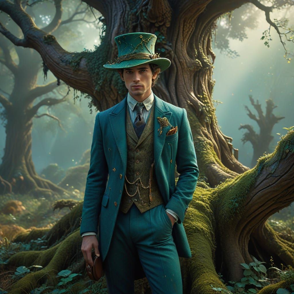 Mysterious Man Enters Ancient Tree Trunk in Whimsical, Fanta...