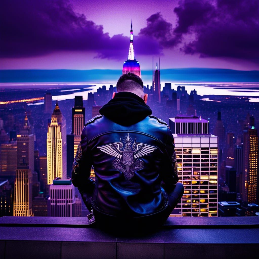 Man Gazing at Night Sky from Empire State Building