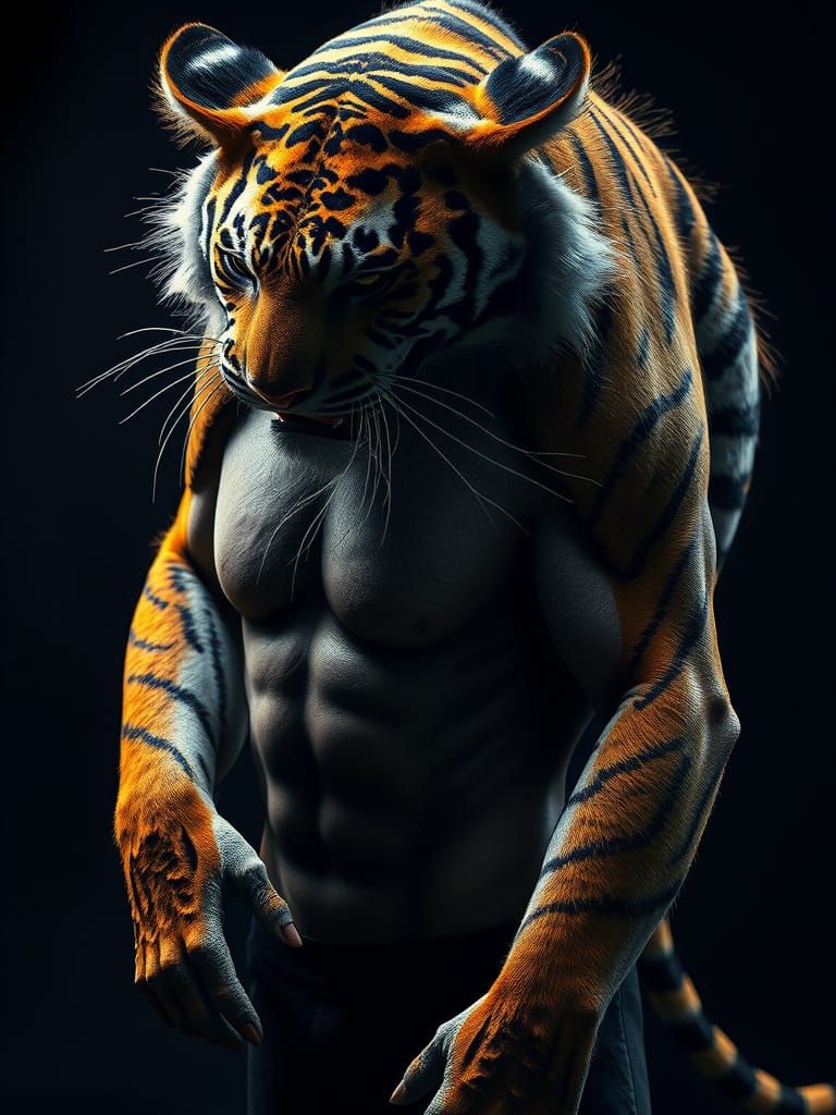 Tiger-Man Hybrid: Dark Fantasy Concept Art