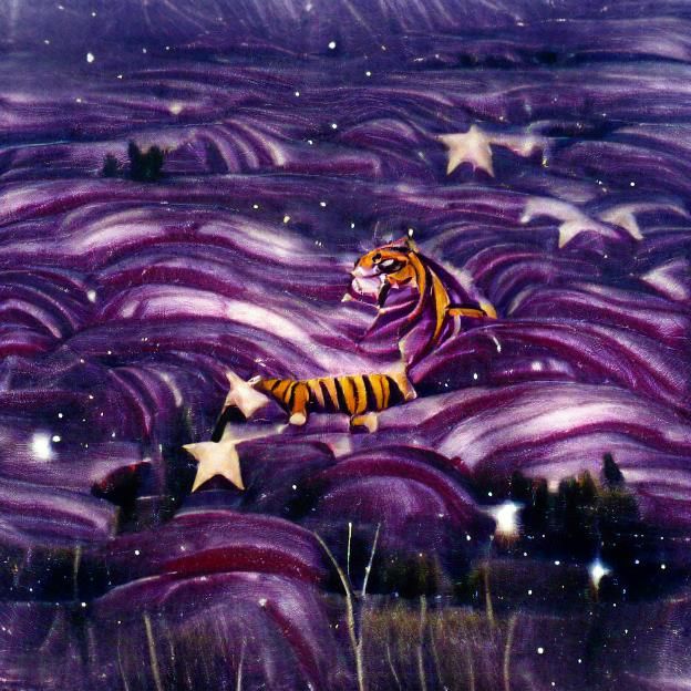 Purple Tiger Roaming Among Starfields