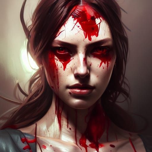 Horror Portrait of Torn Woman in Blood, 8K