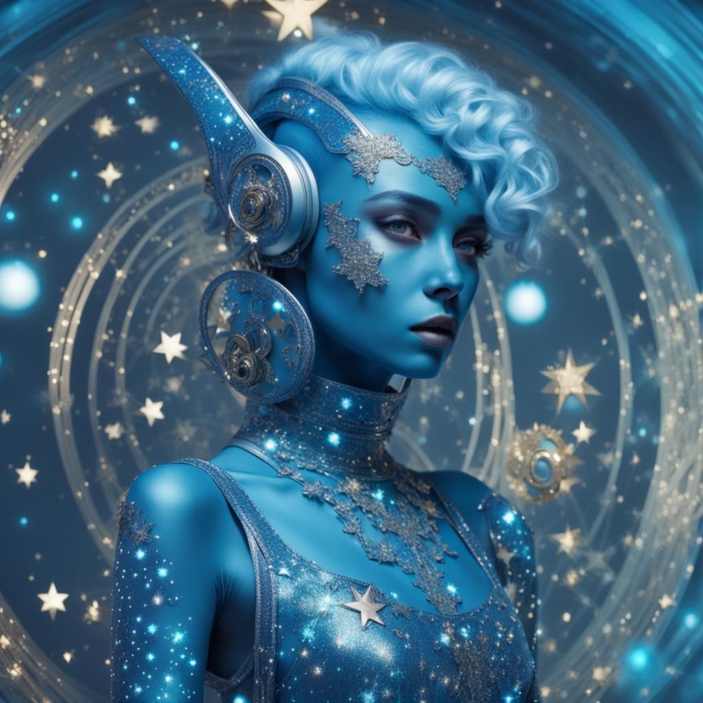 Blue Alien Woman in Rococo Planetary Romance