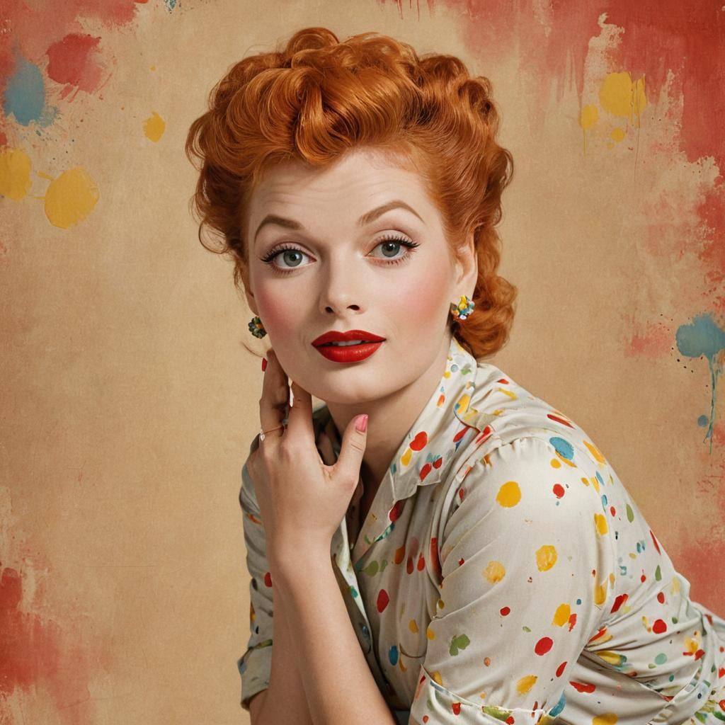 I Love Lucy in the style of a Norman Rockwell portrait