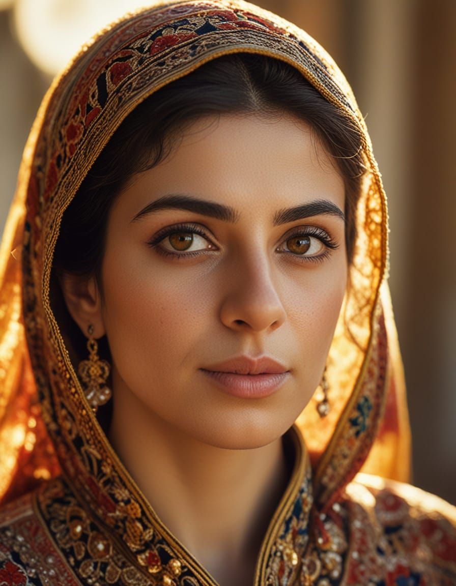 Persian Woman in Traditional Dress: Hyperrealistic Portrait