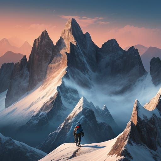Majestic Snow-Capped Alps With Hiker Path