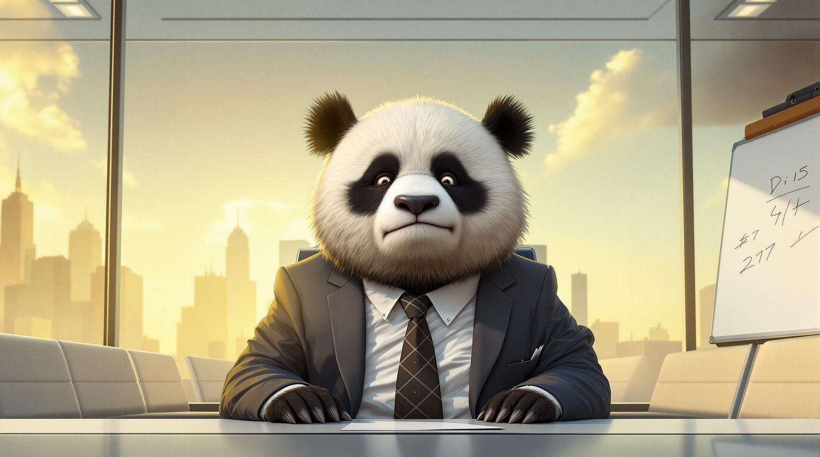 Business Panda Seated in Conference Room