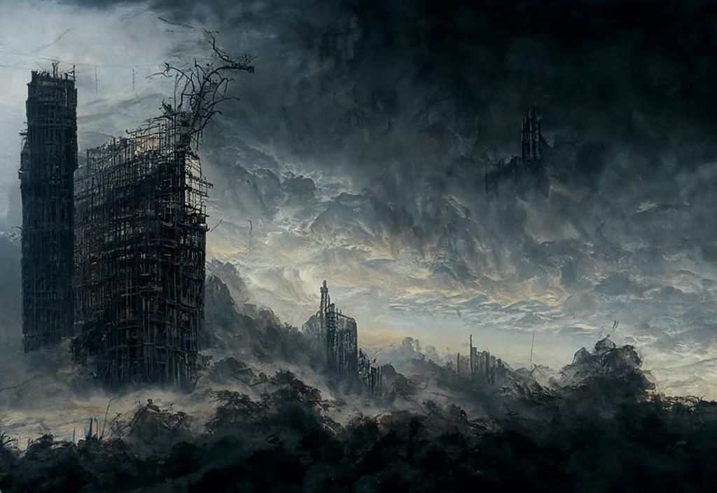 Collapsing Skyscraper: Detailed Painting with Cinematic Ligh...