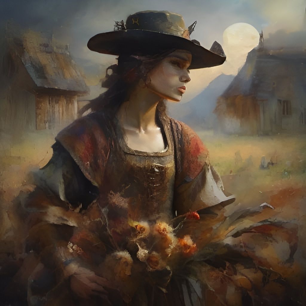 Woman in Front of House with Filigree Sfumato