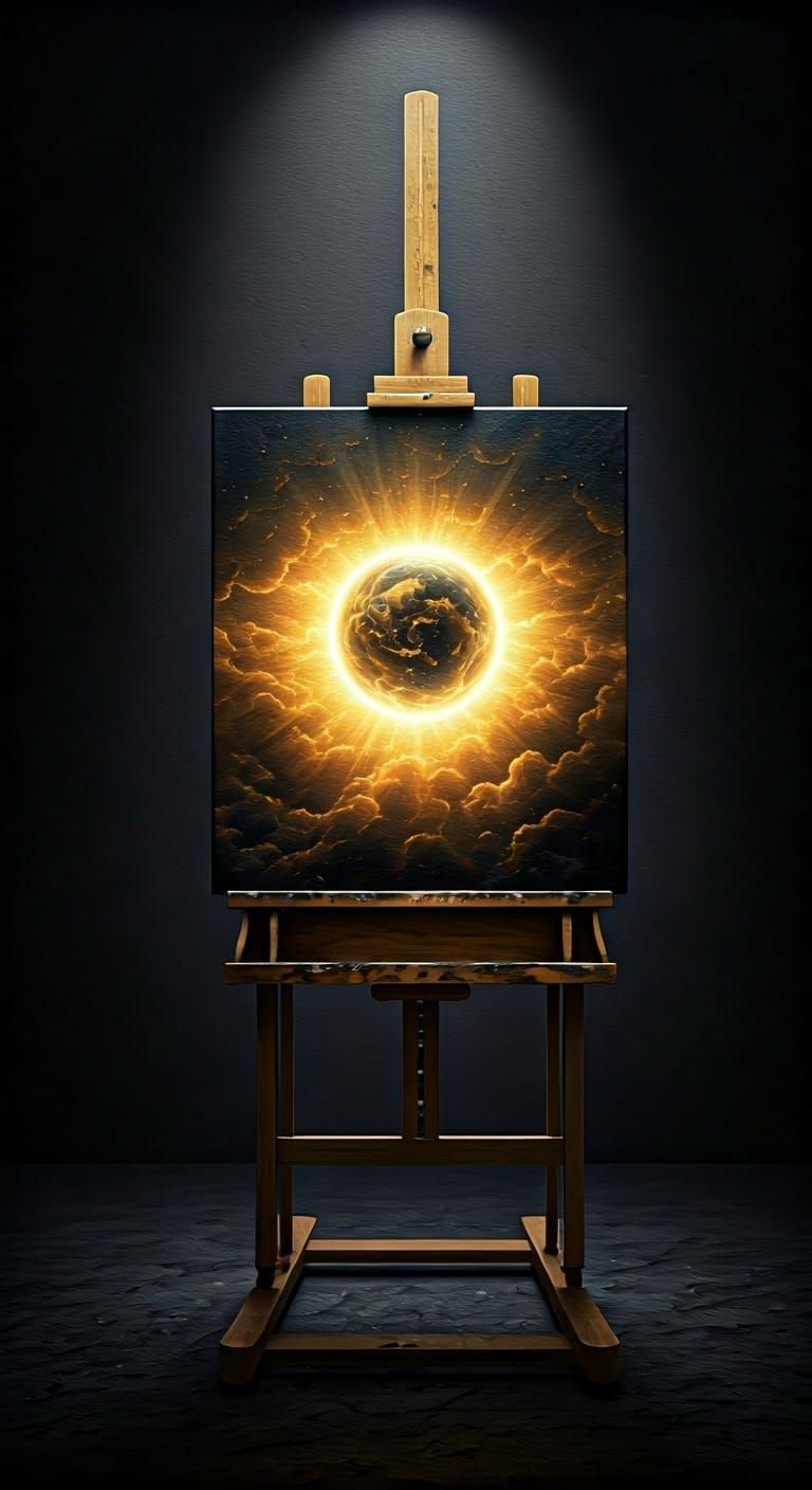 Infinite Easel Painting with Golden Accents