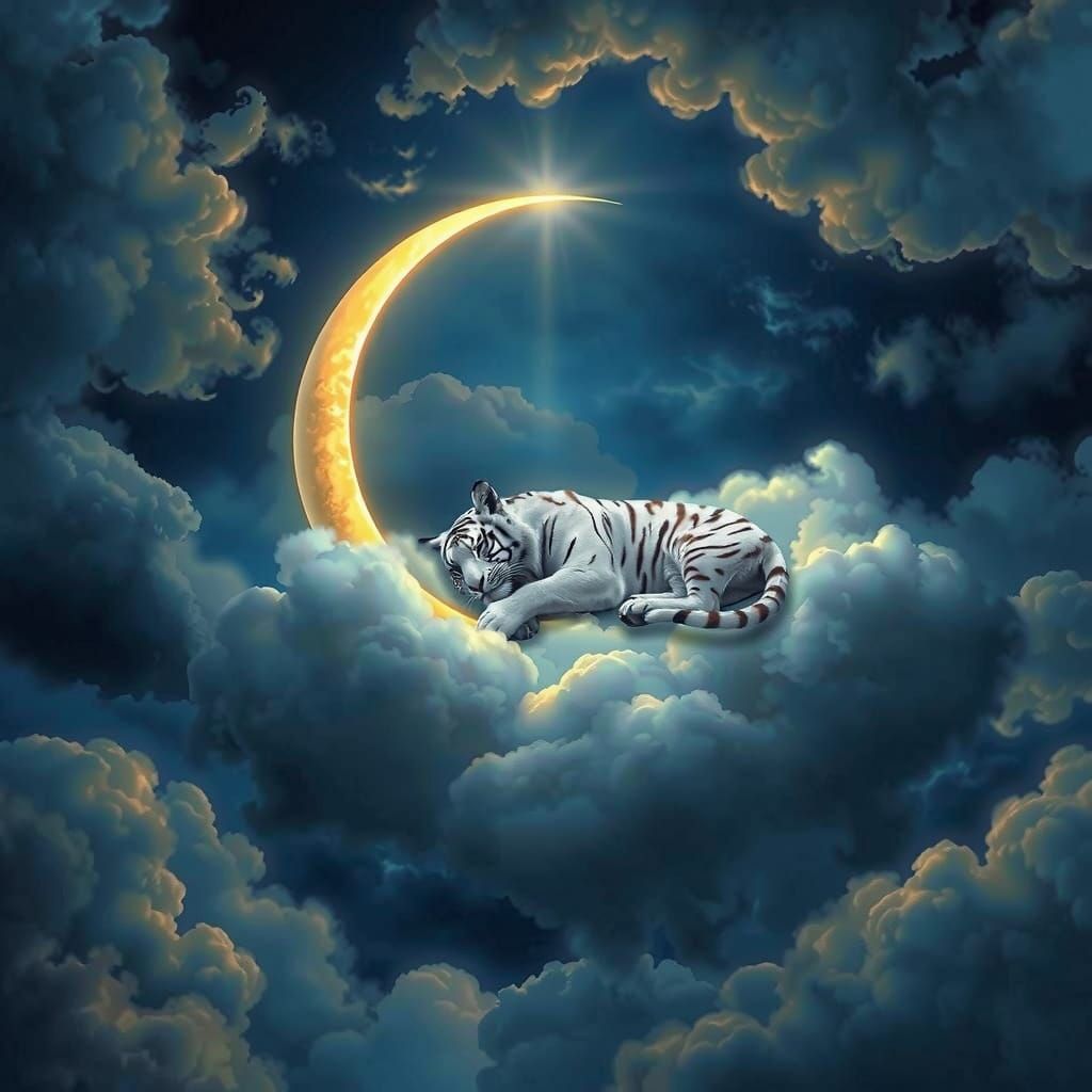 Moonlit Tiger in a Dreamy Celestial Scene