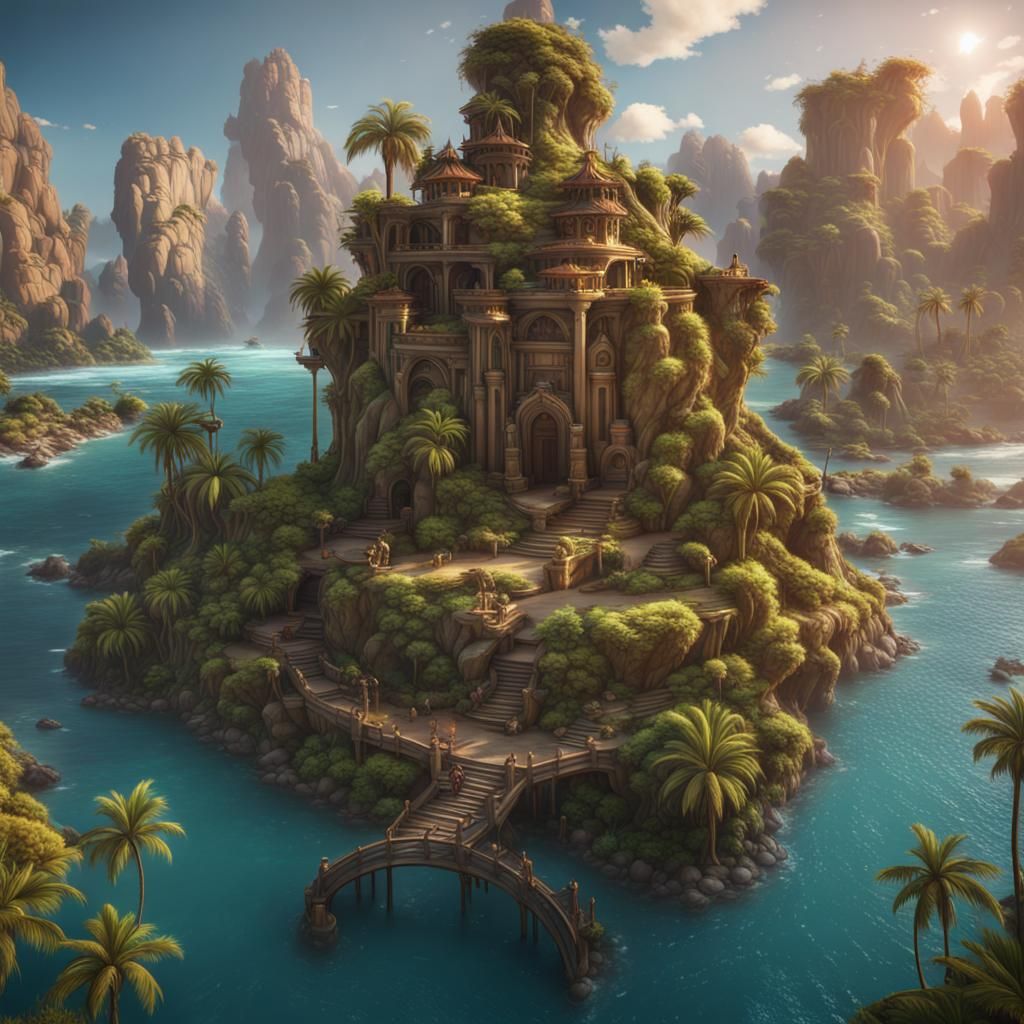 Fantastical Island Oasis in Detailed Matte Painting