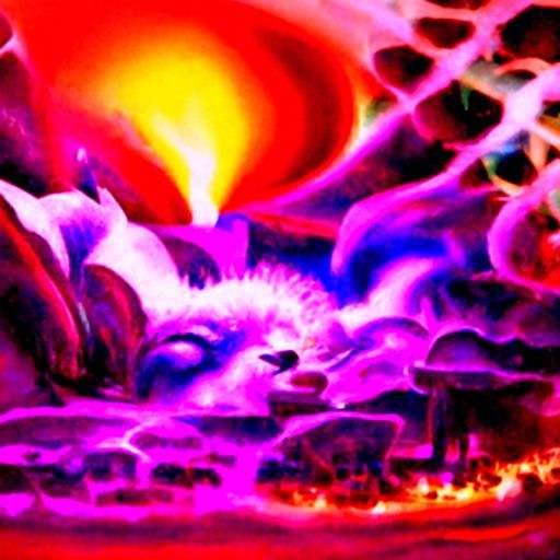 Polar Fox Asleep in Dystopian Moonscape