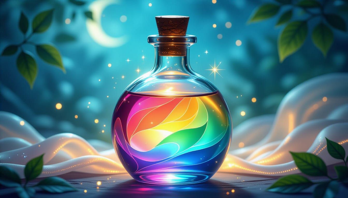 Rainbow Potion Bottle Turns Leaves to Velvet Bark in Moonlig...