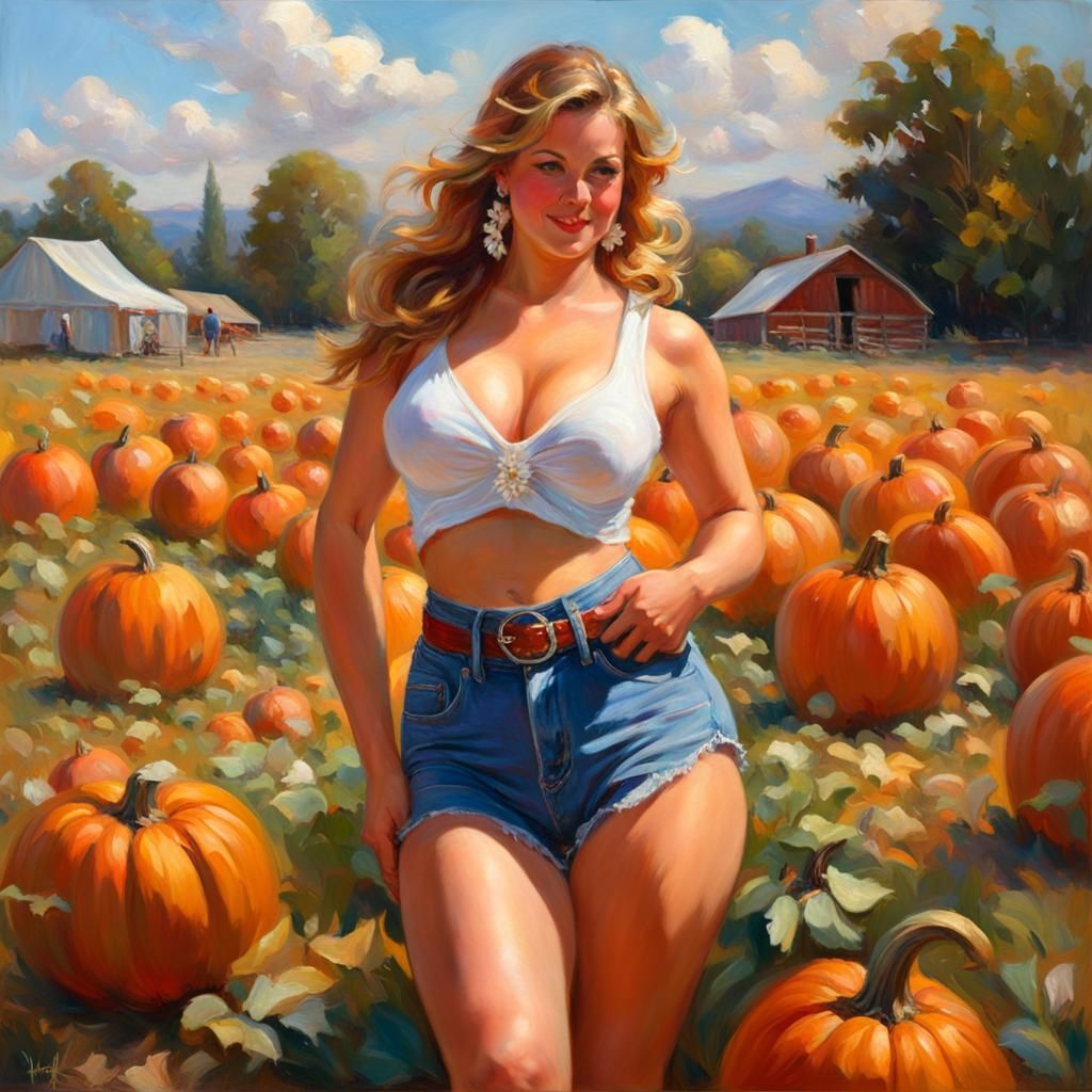 Beautiful thick woman with big booty wearing daisy dukes back facing the viewer while twerking. Pumpkin patch in backgro...