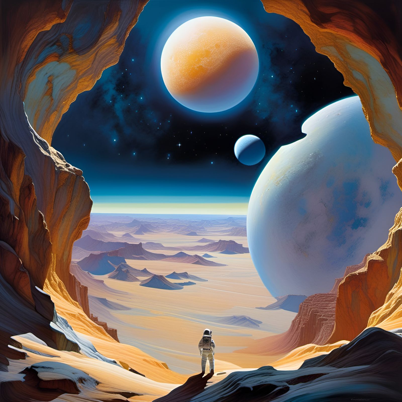 Earthrise: Watercolor Moonscape in Golden Hour