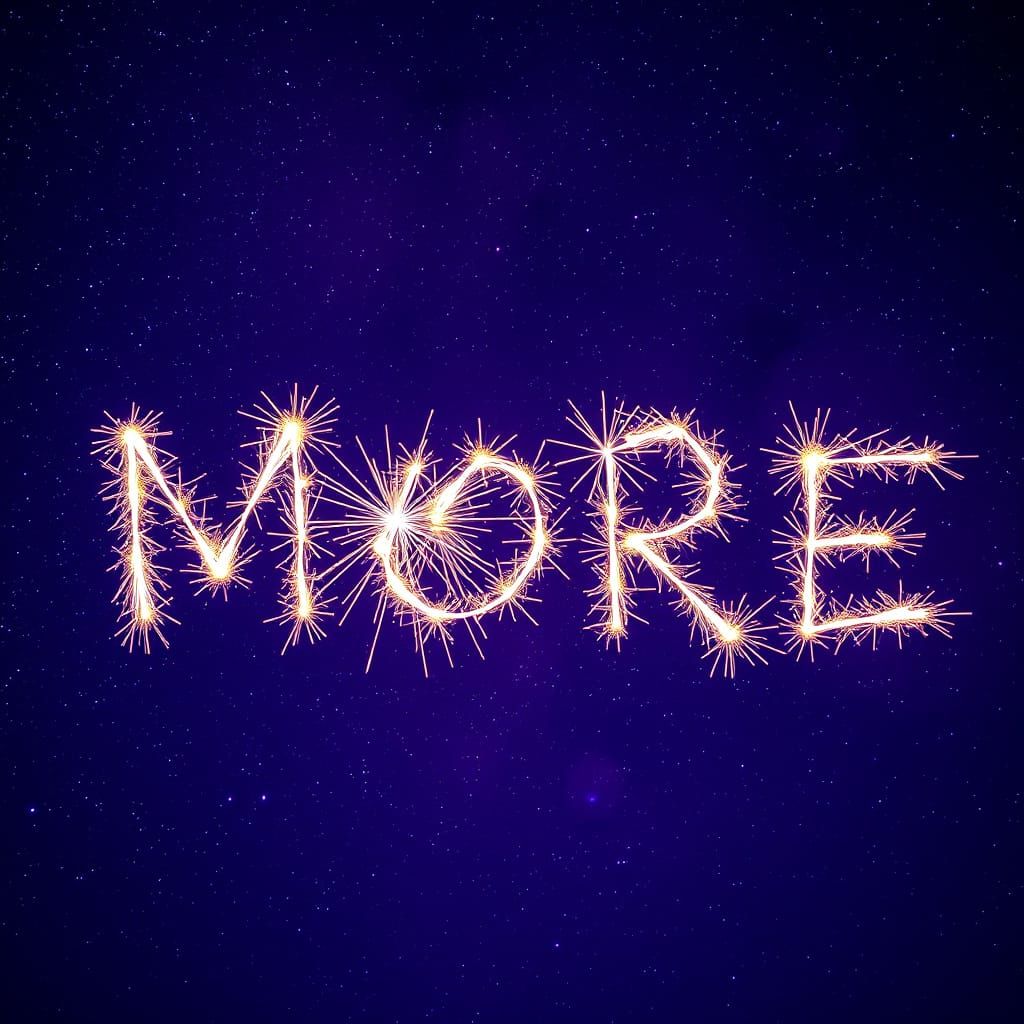 Fireworks Spell "MORE" Against Starry Sky