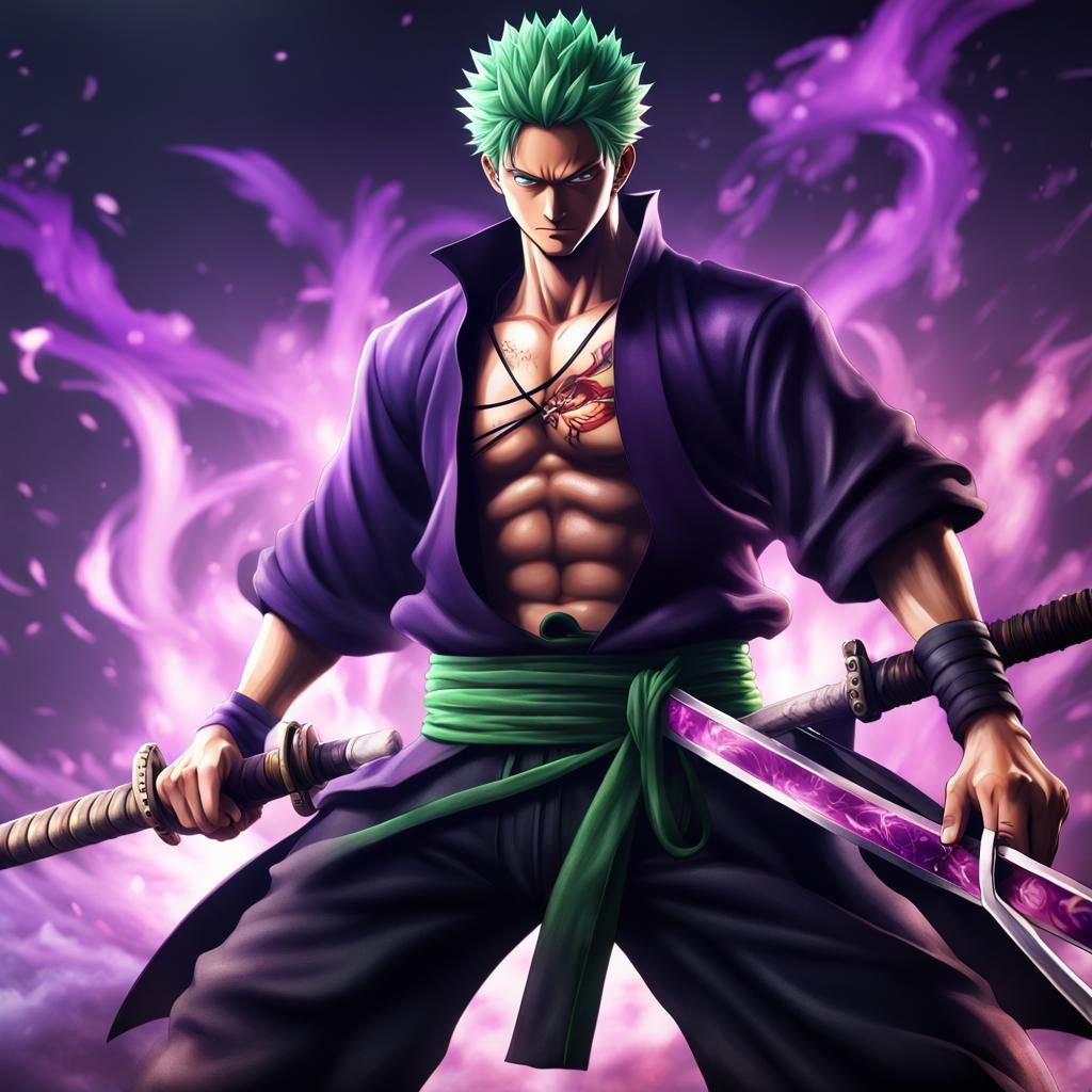 Anime Swordsman with Purple Aura, Detailed Matte Painting