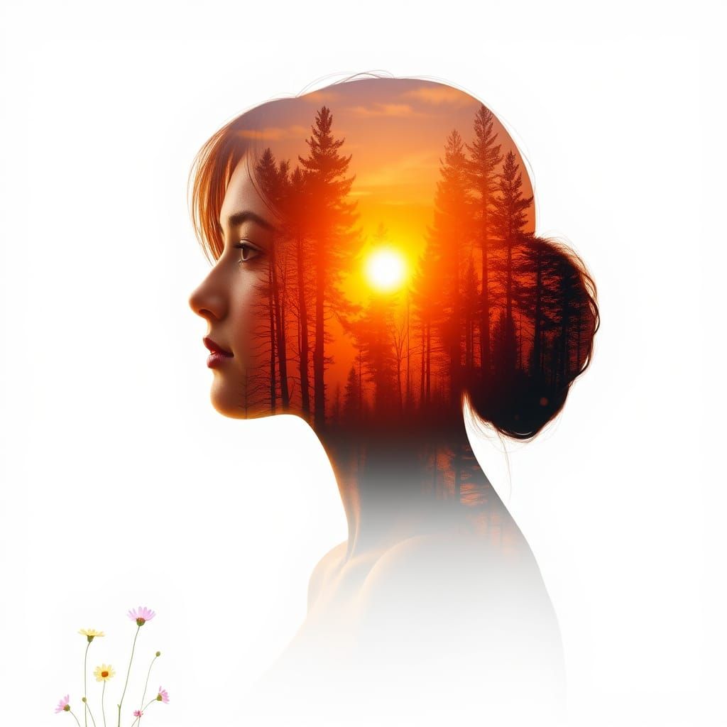 Sunset Forest Silhouette in Hyperrealistic Style